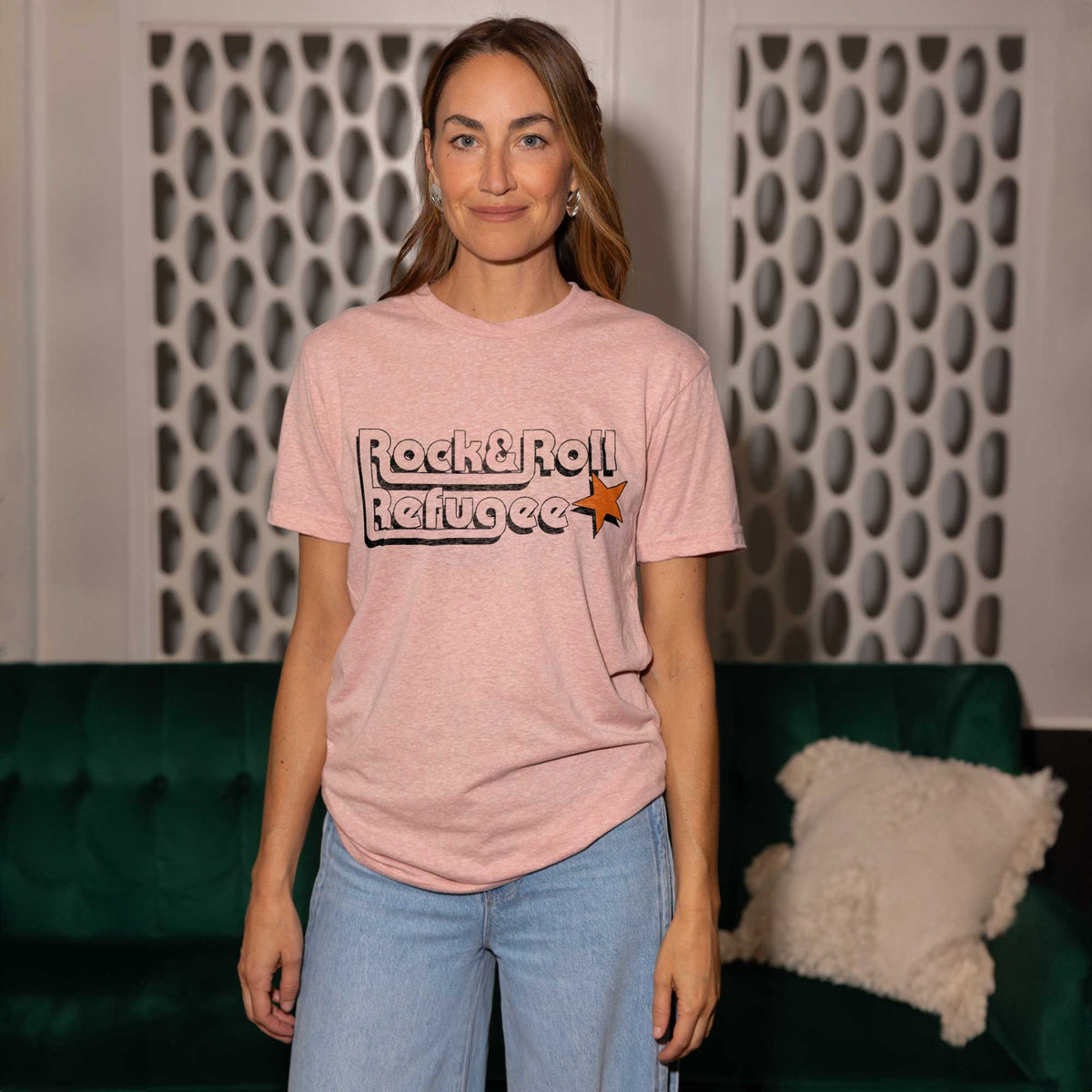 Rock and Roll Refugee Peach Unisex Tee