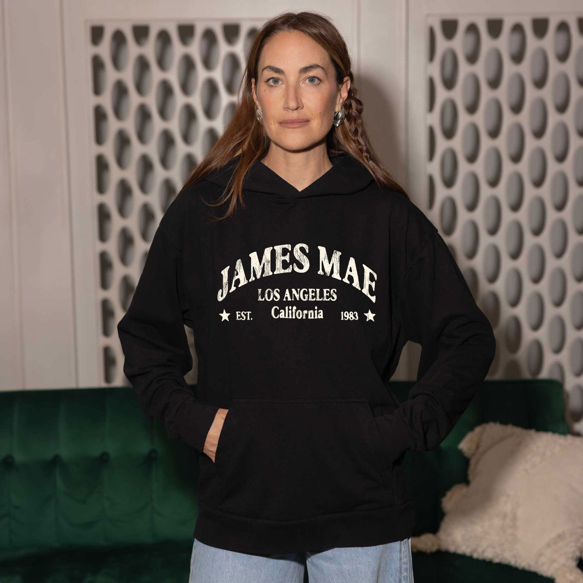 James Mae Collegiate Black Oversized Hooded Sweatshirt