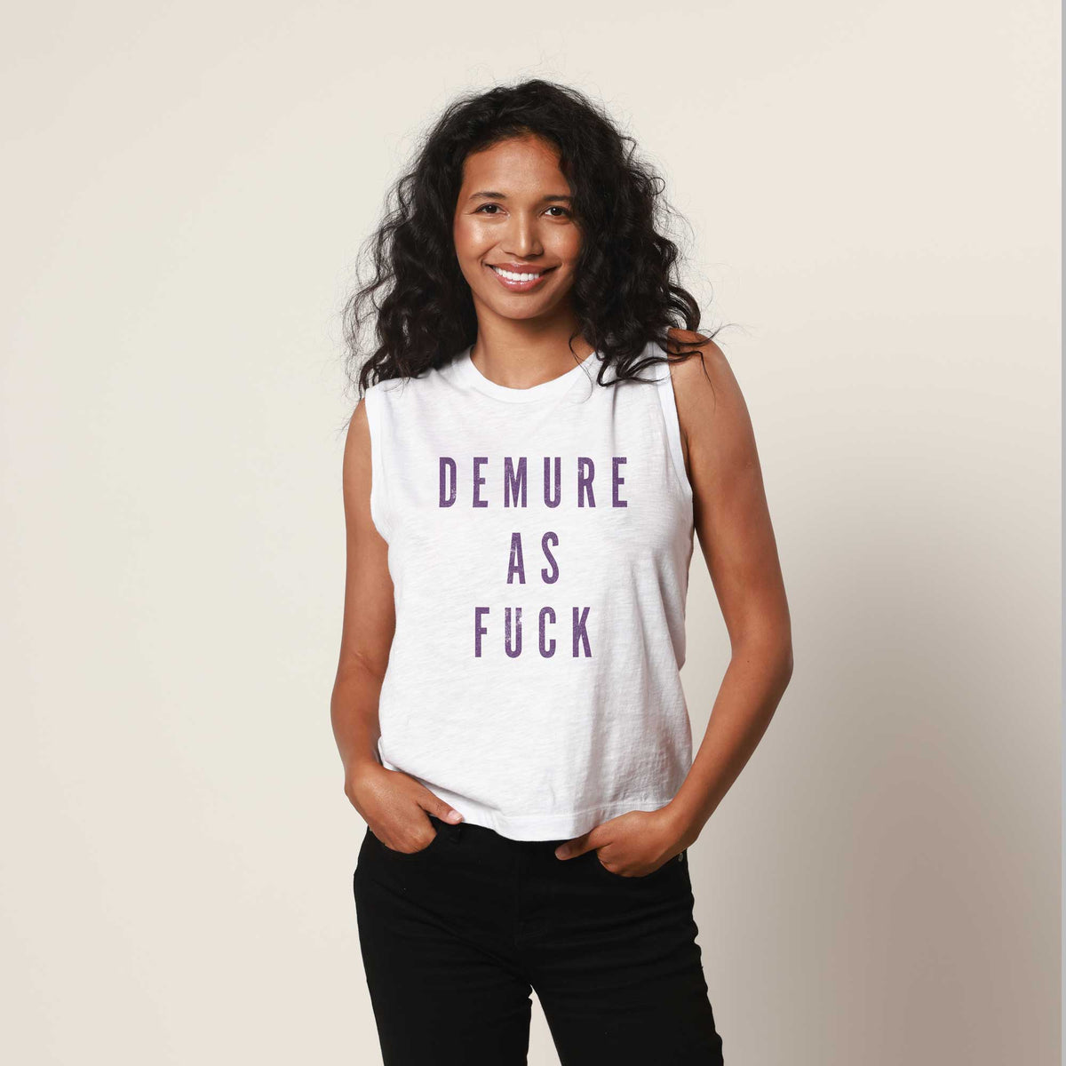 DEMURE AS FUCK Text White Moto Tee