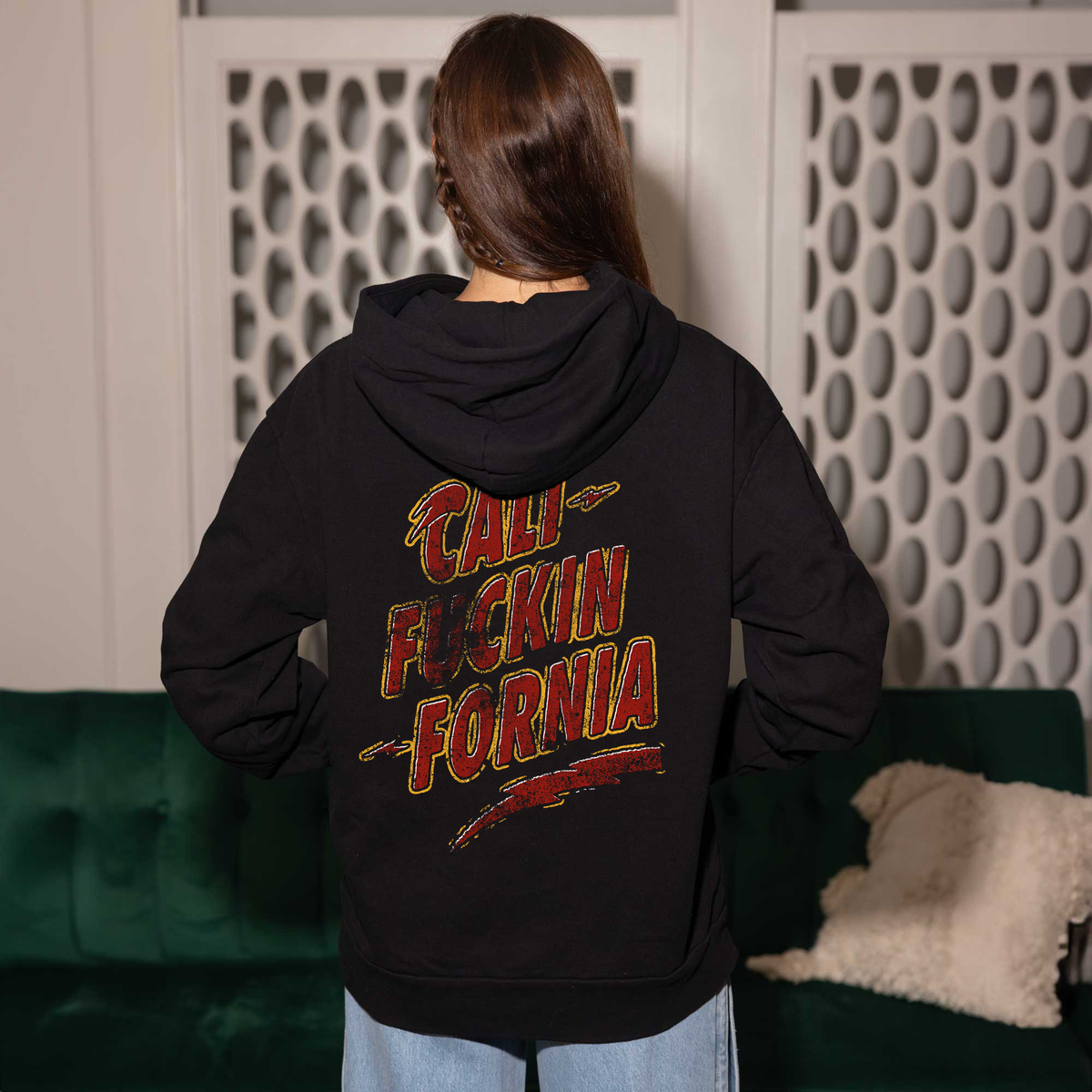 Cali-F-Fornia Black Oversized Hooded Sweatshirt