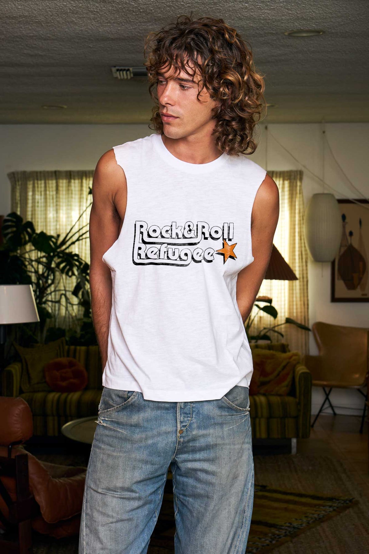 Rock and Roll Refugee White Moto Tee
