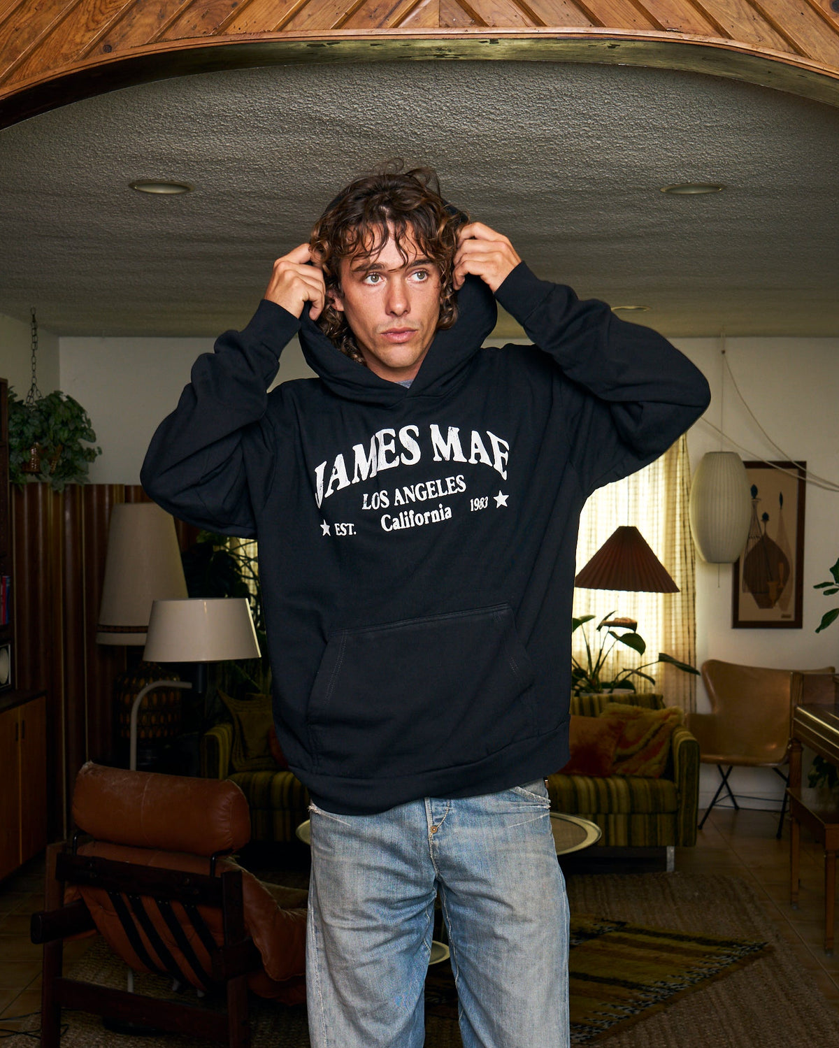 James Mae Collegiate Black Oversized Hooded Sweatshirt