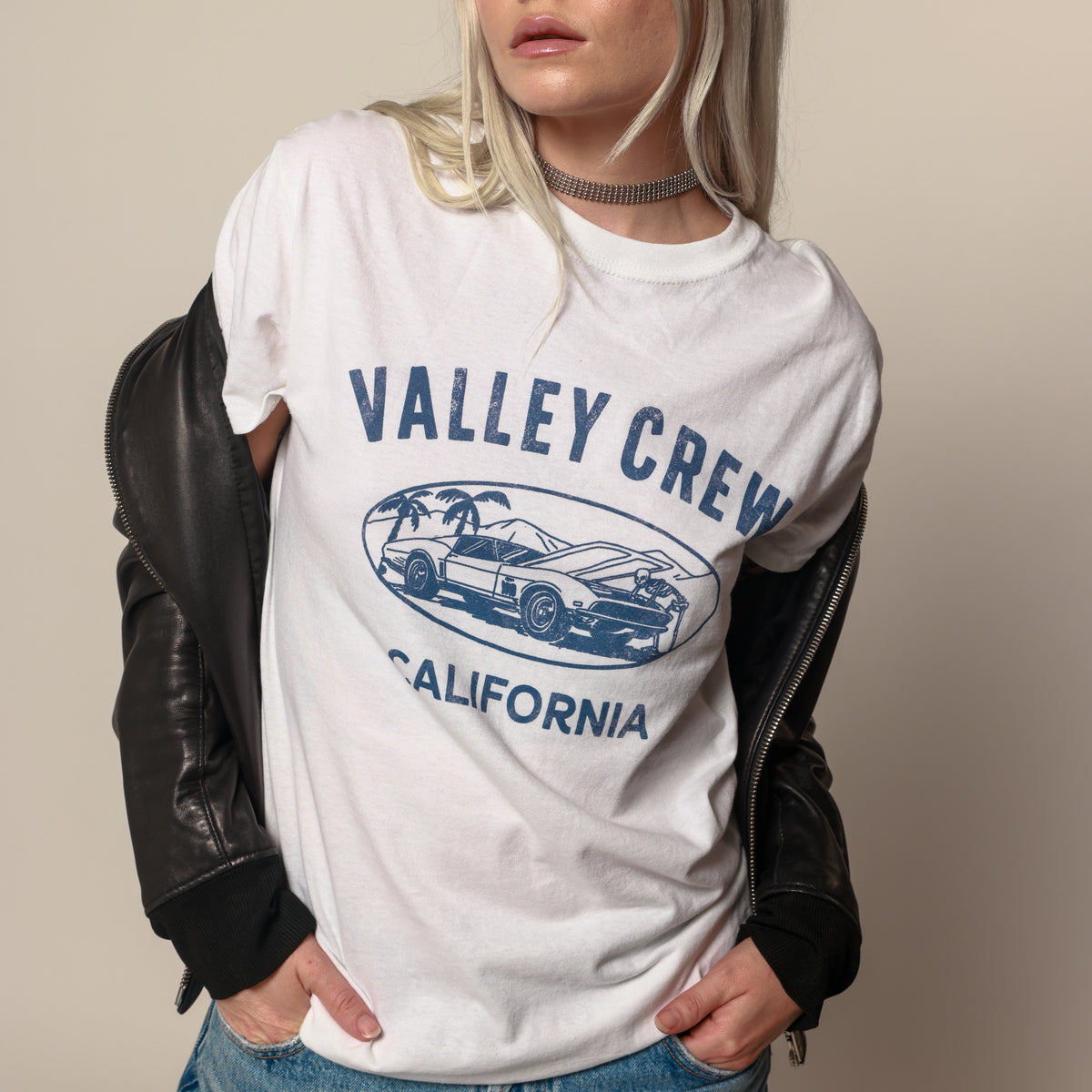 Valley Crew Car White Oversized Tee