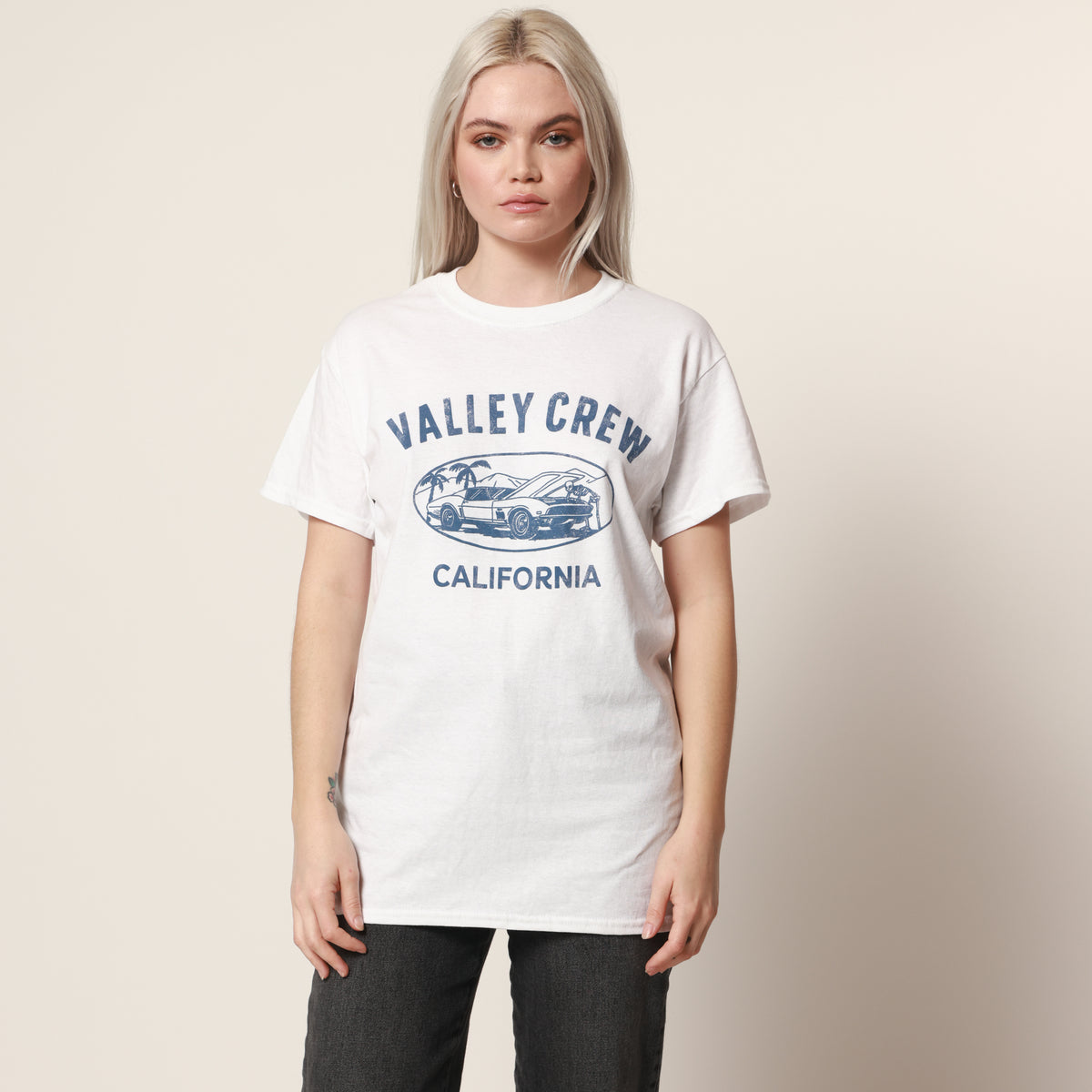 Valley Crew Car White Unisex Tee