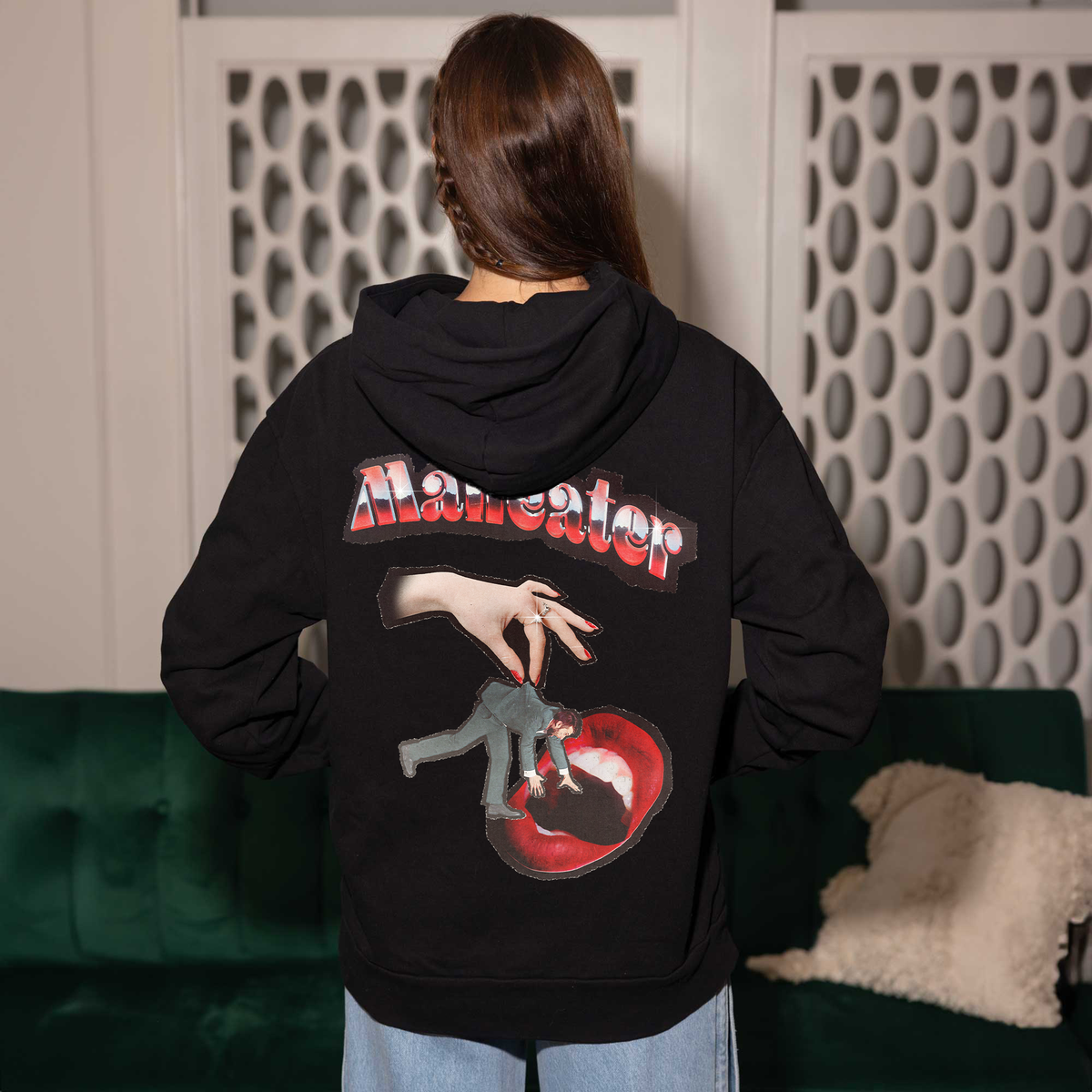 Maneater Black Oversized Hooded Sweatshirt