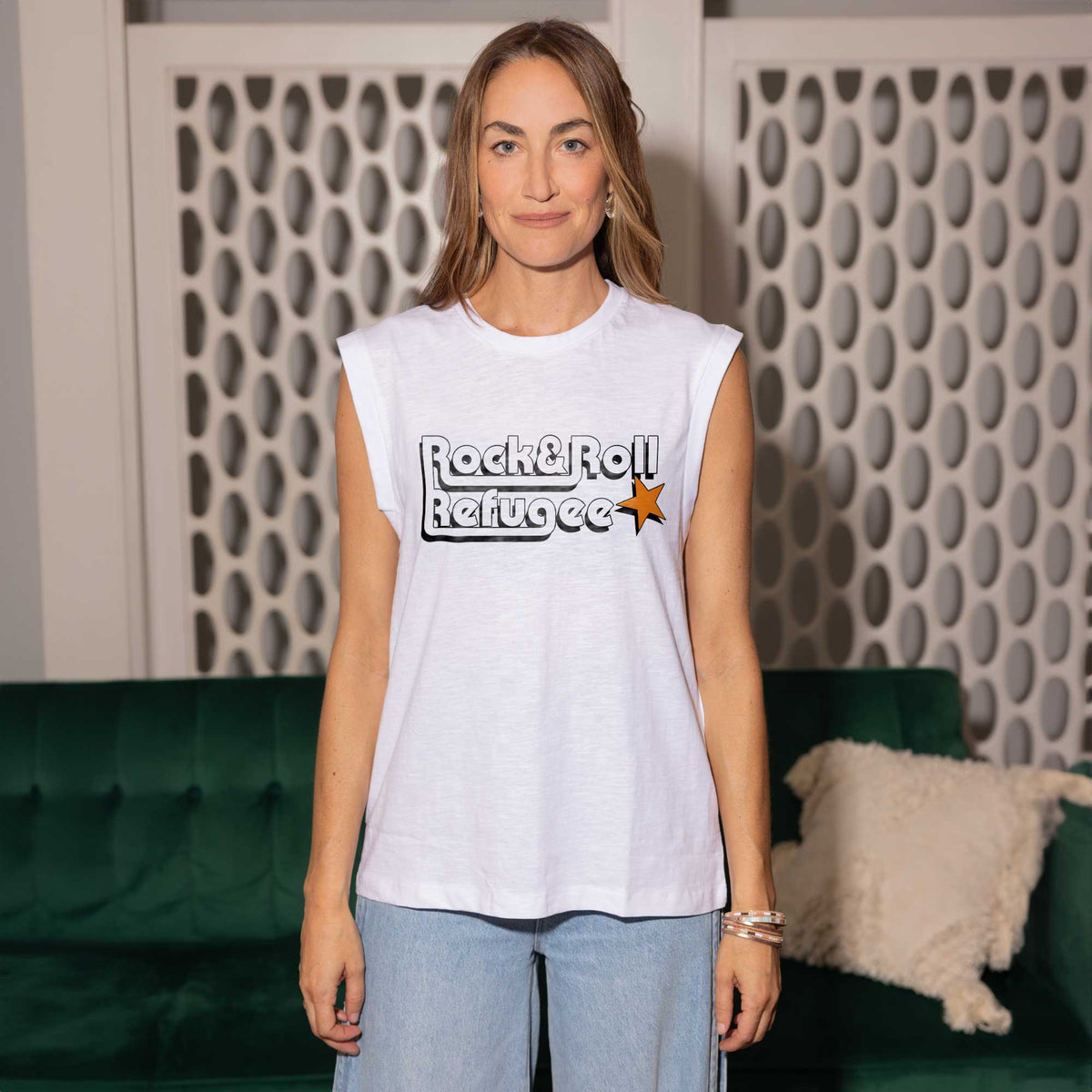 Rock and Roll Refugee White Moto Tee