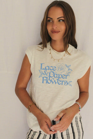 James Mae Lace & Paper Flowers Moto Tee
